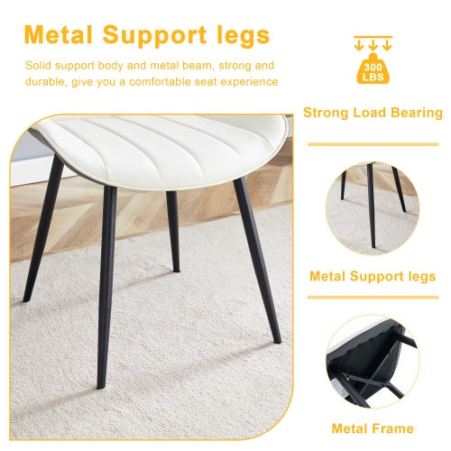 Extended Seat Cushion PU Dining Chair Set - Four Pieces.Smooth Line Design.Can Integrate Well Into Various Modern Home Decoration Styles.White And Dark Gray Splicing Colors.