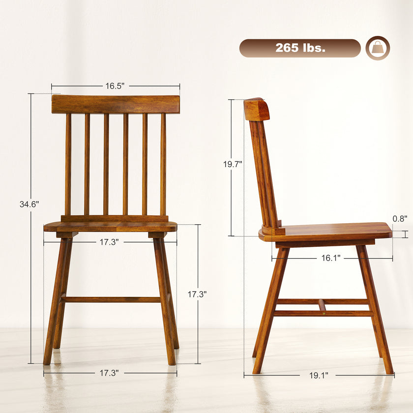 Dining Chairs Set Of 2, Farmhouse Wood Kitchen Chairs With Rubber Wood Frame, Spindle Back For Dining Room, Light Brown