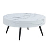31.5 White Marble-Patterned MDF Round Coffee Table With Black Metal Legs.Adjustable Feet,Coffee Table,Round Table Design,MDF Material,White Marble Pattern.