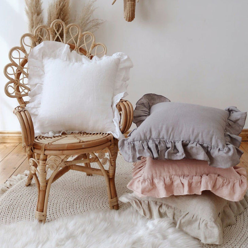 Ruffled Pillow Cover With Core Linen Pillow Living Room