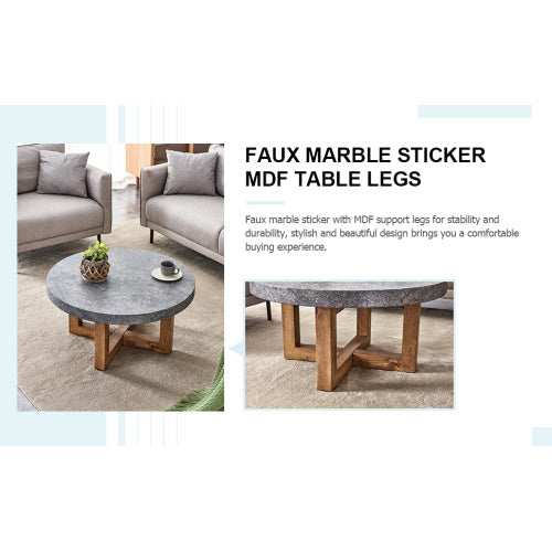 Modern Gray Texture MDF Round Coffee Table - 31.4 Diameter.A Modern Retro Circular Coffee Table With A Diameter Of 31.4 Inches, Made Of MDF Material, Suitable For Living Rooms