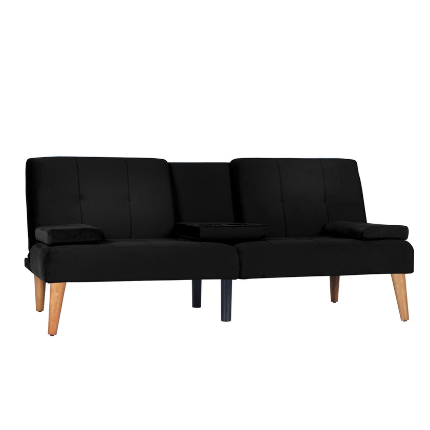 Modern Velvet Upholstered Futon Sofa Bed With 2 Cup Holders For Living Room