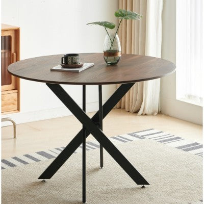 42.1BLACK AND WOOD COLOR Table Mid-century Dining Table For 4-6 People With Round Mdf Table Top, Pedestal Dining Table, End Table Leisure Coffee Table,cross Leg