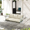 3 Person Wicker Hanging Outdoor Patio Porch Swing Bench With Cup Holders, Cushions, And Chains, Natural