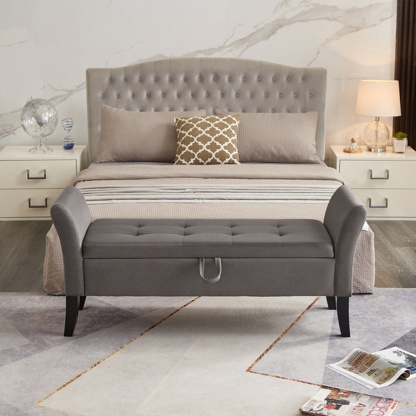 51.5  Bed Bench With Storage Grey Velvet