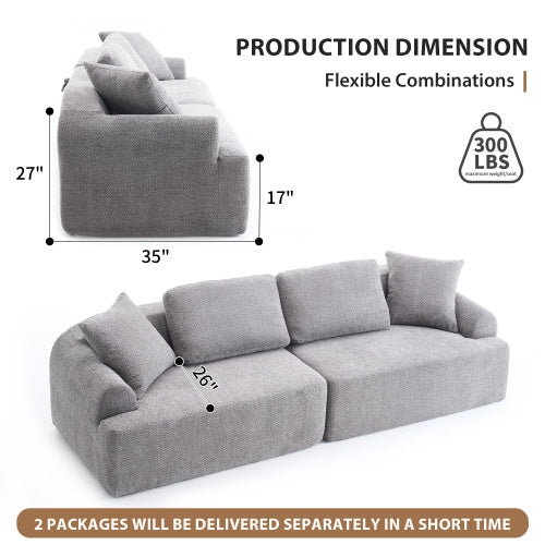 LY-024GY COMPRESSION SOFA  4-seater Combined Sofa, Crochet Yarn Fabric, Full Sponge Compression Sofa,combined Sofa With 4 Pillows For Home Living  Home Furniture  Apartment  Office  House