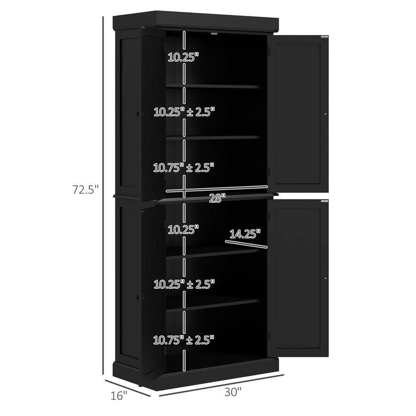 6 Tier Pantry Haven  Modern Freestanding Storage Cabinet With Adjustable Shelves  Sleek Black