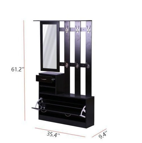 Three In One Combination Model Gate Cabinet With Shoe CabinetHang Shelf Mirror,Black