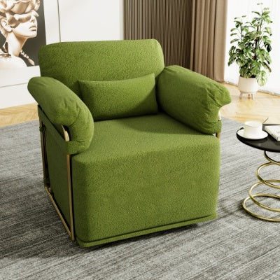 360 Degree Square Swivel Accent Sofa Chair,Fluffy Fabric Lounge Wide Upholstered Reading Chair With Gold Metal Legs, Comfortable Armchair For Living Room,Bedroom,Office