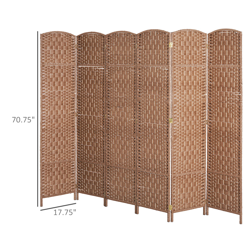 6 Panel Wicker Room Divider 6' Tall Privacy Screen Natural