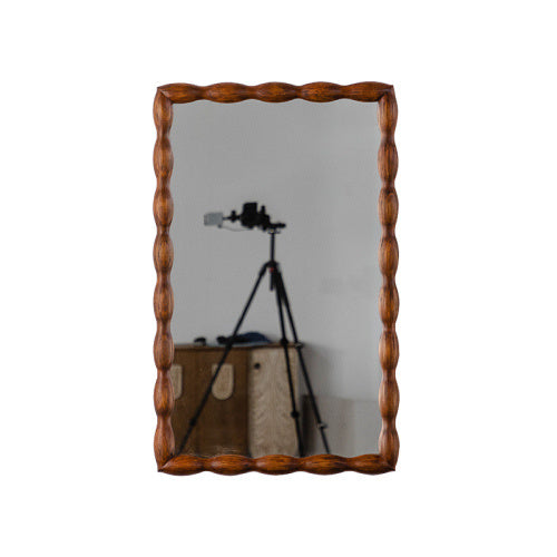 Mid-Century Modern Mirror With Solid Wood Frame,Wall-Mounted High-Definition Non-deformable Bedroom Mirror, Living Room Mirror,Brown