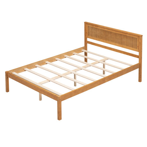 Platform Bed Frame With Headboard, Wood Slat Support, No Box Spring Needed, Full, Oak