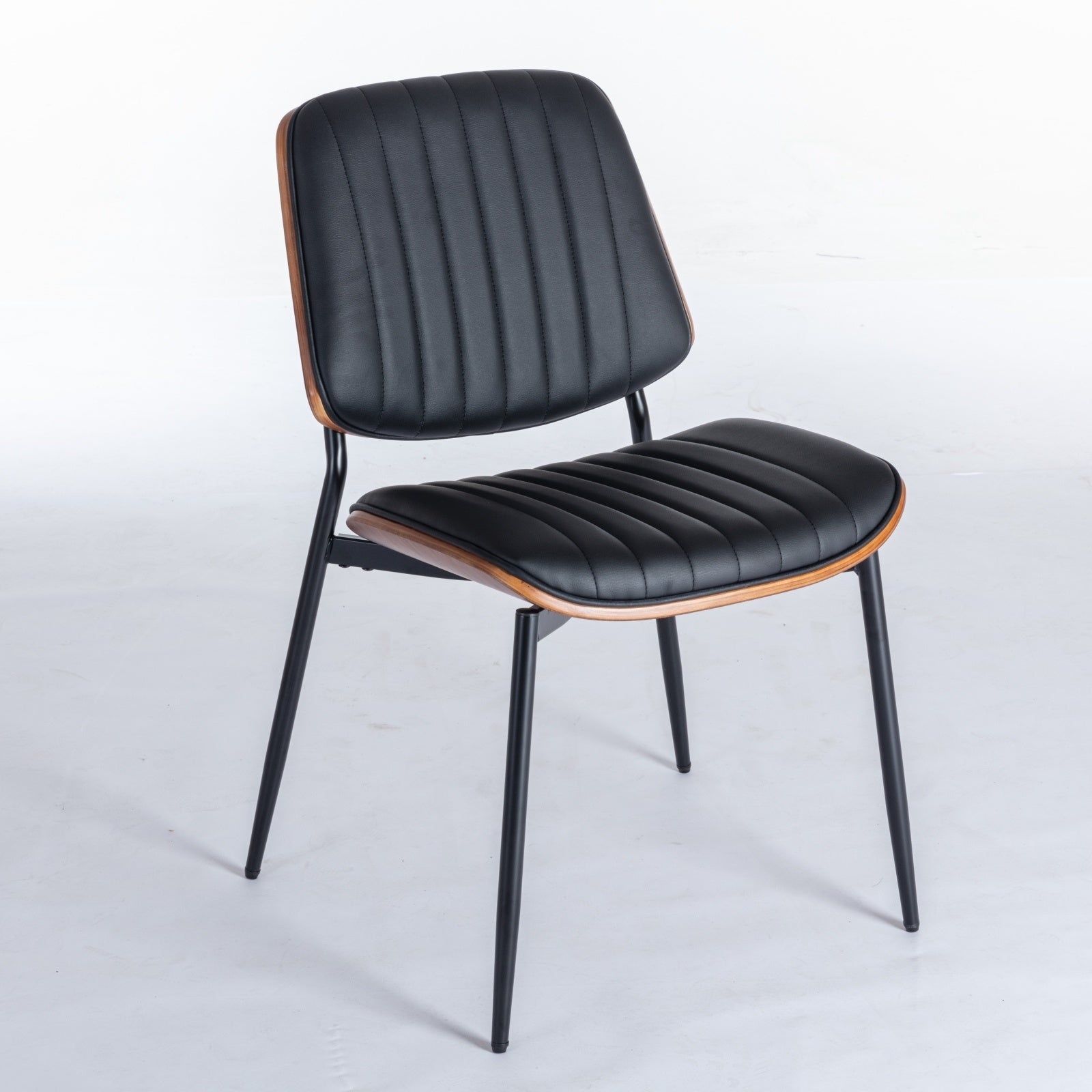 A&A Furniture, Dining Chairs Set Of 2 Mid Century Modern Retro Faux Leather Chair With Walnut Bentwo