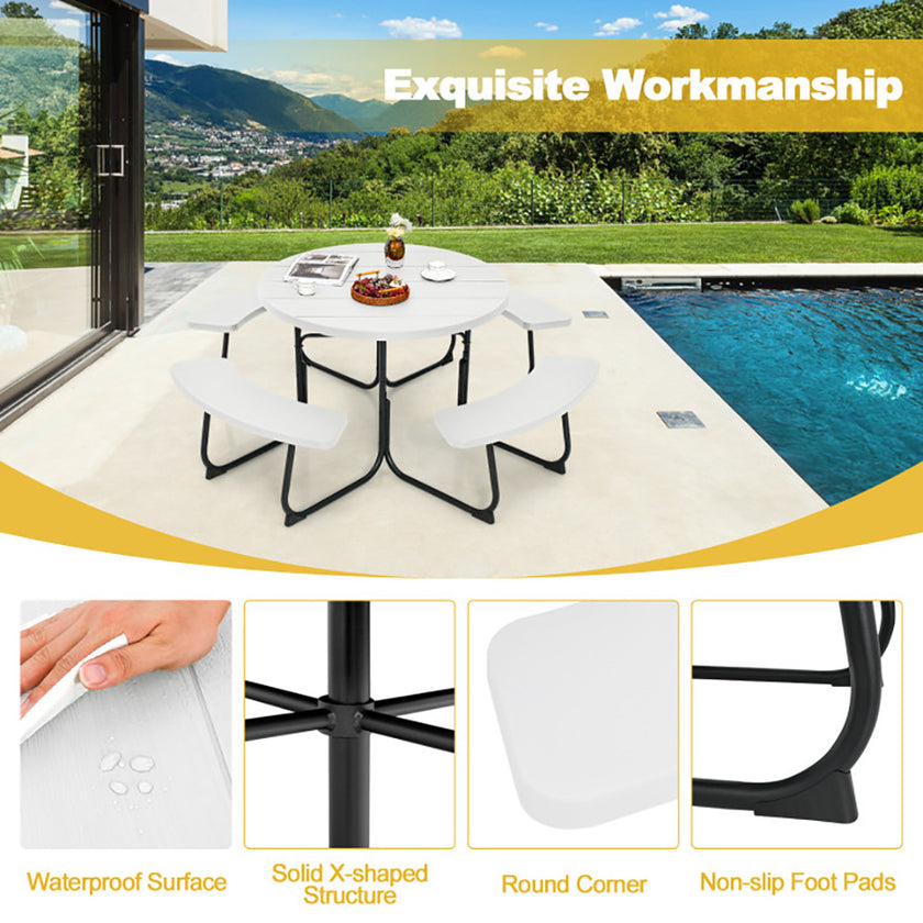 8-Person Outdoor Picnic Table And Bench Set With Umbrella Hole