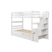 Twin Bunk Beds With Trundle & Stairway Storage In White