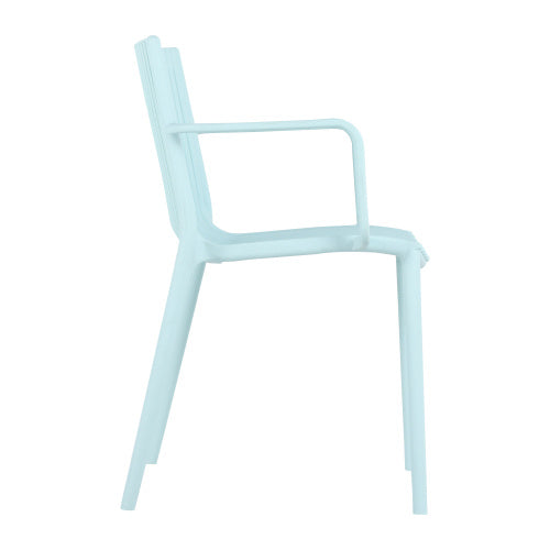 4pcs Modern Stackable Plastic Armchair For Indoor  Outdoor Use  Ergonomic Slatted Back Design, All  Weather PP Material, Light Baby Blue   Patio, Balcony, Cafe