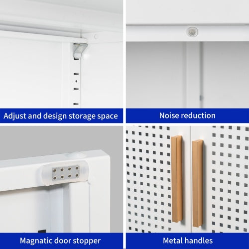 NO LOCK, Metal Storage Cabinet With 2 Doors And 2 Adjustable Shelves, Steel Storage Cabinet, Metal File Cabinet For Home Office School Gym, White