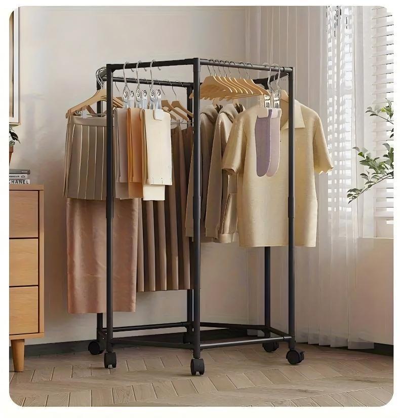 Space-saving Hexagonal Metal Clothes Hanger. Sturdy And Freestanding. Multi-arm Design. Suitable For Bedrooms, Dormitories, And Balconies. Holds A Wide Range Of Clothing. Elegant Metal Frame.