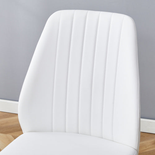 Set Of Four White PU Comfort Dining Chairs 17.7x25Dining Chair With Extended Backrest,WHITE PU,Silver Metal Legs,Suitable For Various Places Such As Family Restaurants, Hotels, Coffee Shops,etc.