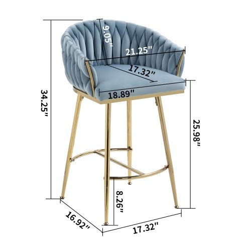 26 Counter Height Bar Stools Velvet Kitchen Island Counter Bar Stool With Hand- Wave Back,golden Chromed Base And Footrest