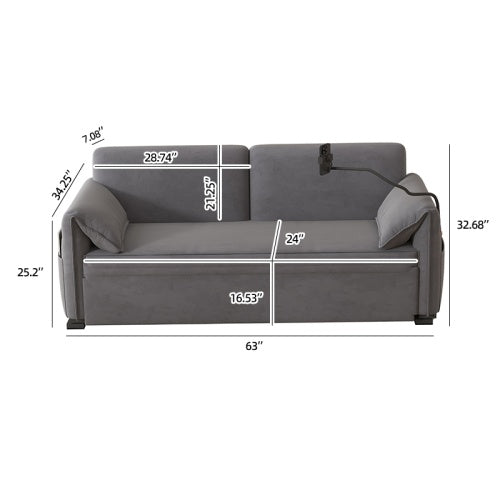 63-inch Large Folding Sofa Bed Velvet Multifunctional Double Sofa Bed, Three Modes Switch, Suitable For Sitting, Lying And Sleeping, Suitable For Living Room, Bedroom, Apartment, Office