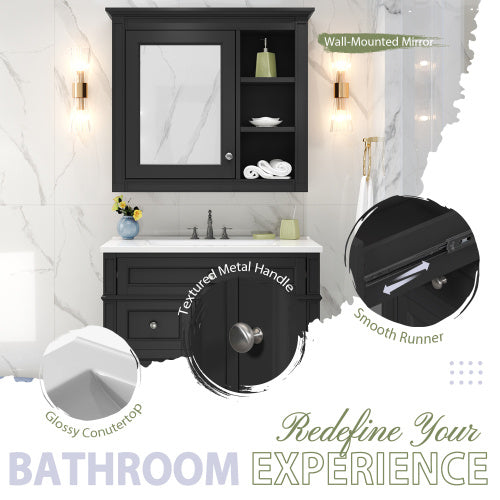 30'' Bathroom Vanity With Top Sink, Modern Bathroom Storage Cabinet With 2 Drawers And A Tip-out Drawer, Freestanding Vanity Set With Mirror Cabinet, Single Sink Bathroom Vanity