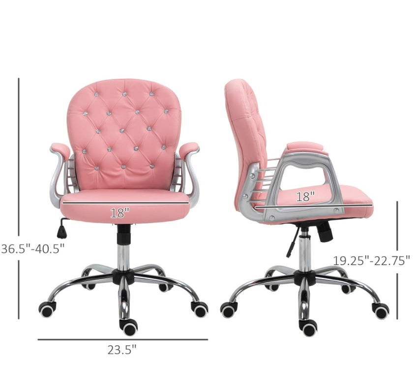 Vinsetto Vanity PU Leather Office Chair, Mid Back, Tufted Swivel Task Chair, Adjustable Height, Pink