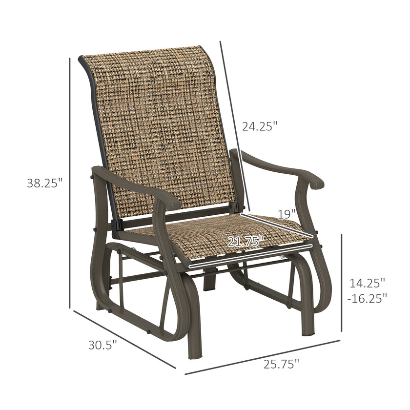 Outdoor Glider Chair Patio Glider Swing Chair With Mesh Seat, Steel Frame For Backyard, Garden, Porch, Light Mixed Brown