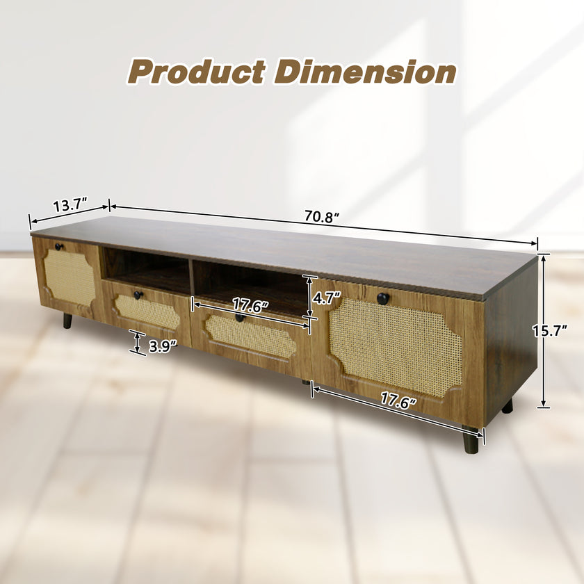 TV Station, TV Room, Entertainment Center, Can Accommodate 65 Inch TV, UV Open Drawers, Solid Wood Legs, Can Be Placed In Living Room, Bedroom, TV Cabinet Rattan Weaving