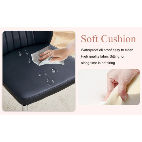 Set Of Four Black PU Comfort Dining Chairs 17.7x25 Dining Chair With Extended Backrest,BLACK PU,Silver Metal Legs,Suitable For Various Places Such As Family Restaurants, Hotels, Coffee Shops,etc.