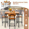 5 Pieces Industrial Dining Table Set With Counter Height Table And 4 Bar Stools