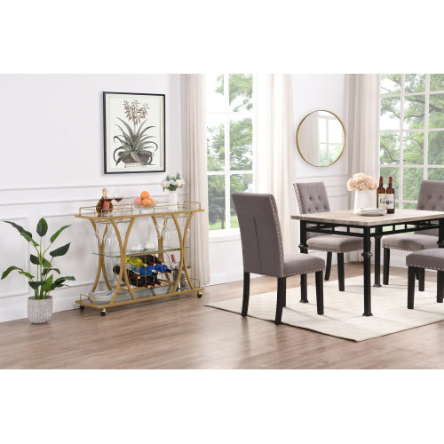 Golden Bar Cart With Wine Rack Tempered Glass Metal Frame Wine Storage