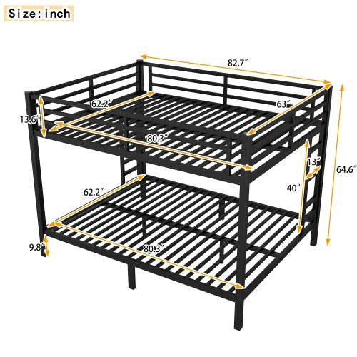 Metal Queen Over Queen Bunk Bed For Teens And Adults,Space Saving Noise Reduced No Box Spring Needed, Black