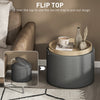 Round Storage Ottoman Coffee Table With Flip Top Tray, Linen Fabric Upholstered Footstool With Hidden Compartment