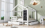 Twin House Bed With Blackboard And Drawers, Two Assembly Options, White