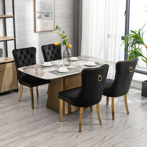 High-end Tufted Solid Wood Contemporary Velvet Upholstered Dining Chair With Golden Stainless Steel Plating Legs
