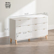 6 Drawer Double Dresser For Bedroom, Fluted Chest Of Drawers With Gold Finger Pulls And 5 Wood Legs, White