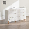 6 Drawer Double Dresser For Bedroom, Fluted Chest Of Drawers With Gold Finger Pulls And 5 Wood Legs, White