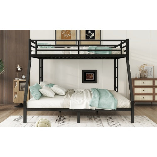 Metal Queen Over King Bunk Bed For Teens And Adults,Space-Saving Noise Reduced No Box Spring Needed, Black