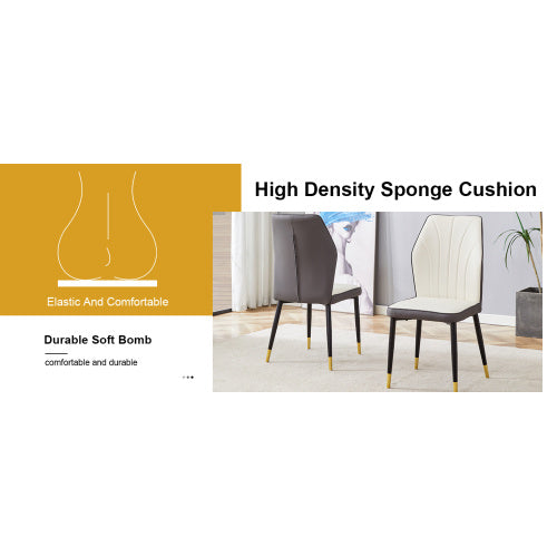 4 Modern Dining Chairs With Stylish PU Patterned Backrest And Black Metal Legs For A Comfortable Home Experience In The Kitchen, Bedroom And Office.