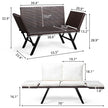 Stretchable Brown Rattan, Beige Cushion, Woven Rattan Bench