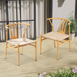 4PCS Weave Dining Chair, Mid-Century Modern Metal Rattan Chair For Kitchen Dining Living Room, Wood Color