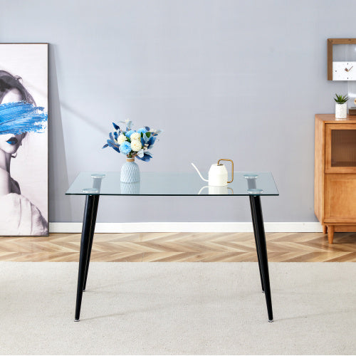 Glass Dinning Table 120 70 ,black Metal Leg , Dinning Table For 4 Seats Office Table Computer Desk