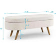 Ottoman Oval Storage Bench,Rubber Wood Legs, Beige 43.5x16x16
