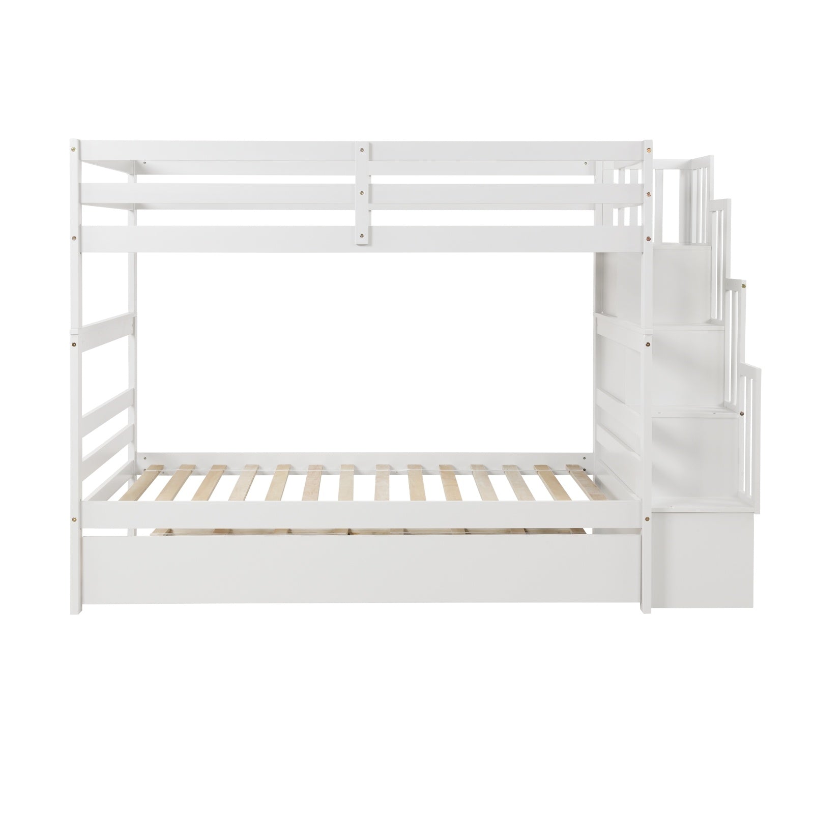Twin Bunk Beds With Trundle & Stairway Storage In White