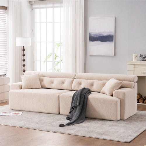 LY-029 APRICOT COMPRESSION SOFA 4-seater Combined Sofa, Wood Grain Chenille Fabric, Full Sponge Compression Sofa,combined Sofa With 2 Pillows For Living Home Furniture Apartment