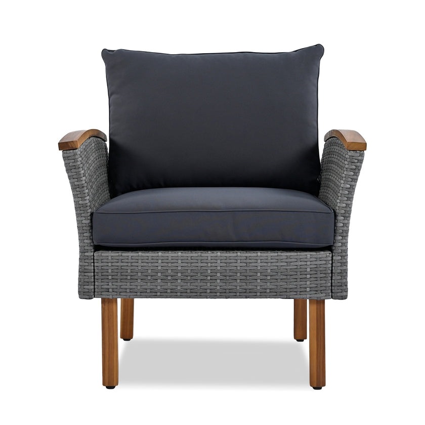 9-Piece Patio Rattan Set With Acacia Wood Legs & Tabletop, Outdoor Conversation