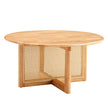 Naturally Elegant Wooden Coffee Table With Faux Rattan Accents - Perfect For Stylish Living Rooms And Cozy Tea Time