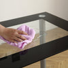 Simple Rectangular Cylindrical Leg Dining Table For 4 People Tempered Glass Stainless Steel Black Edging 110X70X75cm