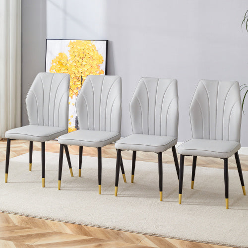 4 Light Gray Modern Dining Chairs With Stylish PU Patterned Backrest And Black Metal Legs For A Comfortable Home Experience In The Kitchen, Bedroom And Office.